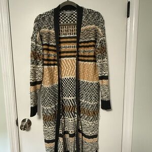 Marled Black and Tan Patterned Women's Cardigan
